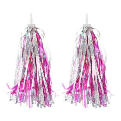 PATIKIL Bike Streamers, Colorful Scooter Handlebar Tassels Grips Ribbon Accessories Decorations for Girls Bicycle Tricycle Handles, Rose Red Silver