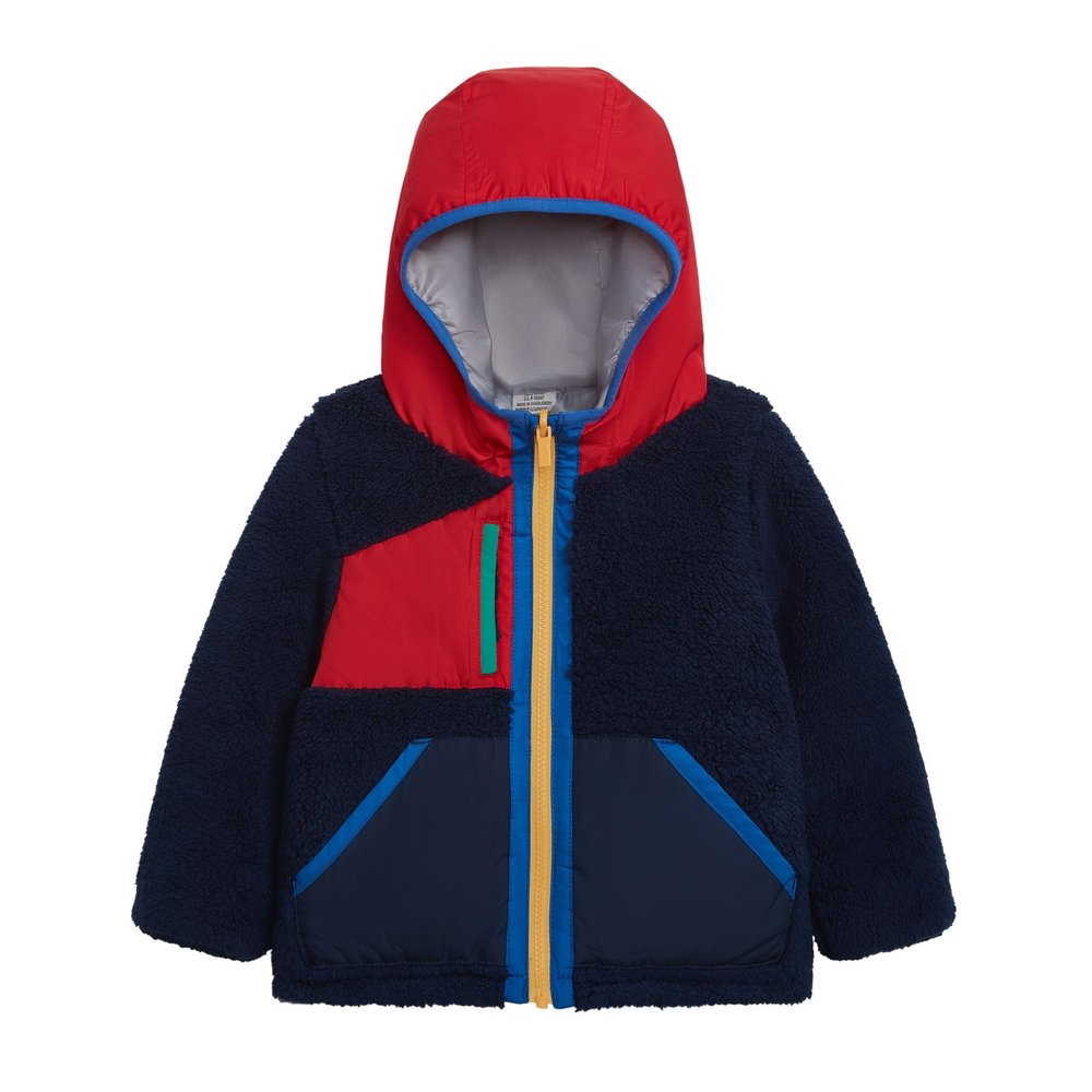 Carter's Boys Midweight Reversible Sherpa-to-Poly Hooded Jacket, Navy, 4T