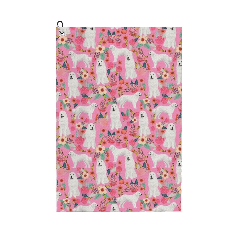 Xsovgoi Great Pyrenees Dog Floral Flower Waffle Golf Towels (24"X16") for Golf Bag with Hook and Loop Fastener