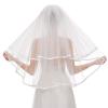 hokojix Wedding Bridal Veil with Comb Illusion Tulle Ribbon Sheer Veils Hair Accessories for Bride 2 Tiers Elbow Length view 1