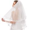 hokojix Wedding Bridal Veil with Comb Illusion Tulle Ribbon Sheer Veils Hair Accessories for Bride 2 Tiers Elbow Length view 2