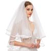 hokojix Wedding Bridal Veil with Comb Illusion Tulle Ribbon Sheer Veils Hair Accessories for Bride 2 Tiers Elbow Length view 4