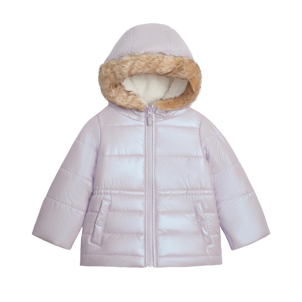 OshKosh B'gosh Girls' Warm Winter Parka Coat with Faux Fur Sherpa-Lined Hood, Lilac, 2T