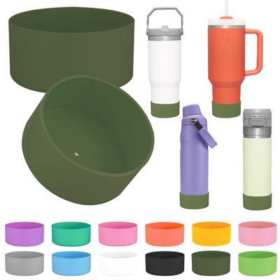 2Pcs Silicone Boot Sleeve for Stanley IceFlow Fast Flow Water Bottle 24oz,Silicone Boot Bumper for Stanley Quencher 40oz,for IceFlow 20oz 30oz,for Quick Flip GO 24oz BottleThickened (Military Green)