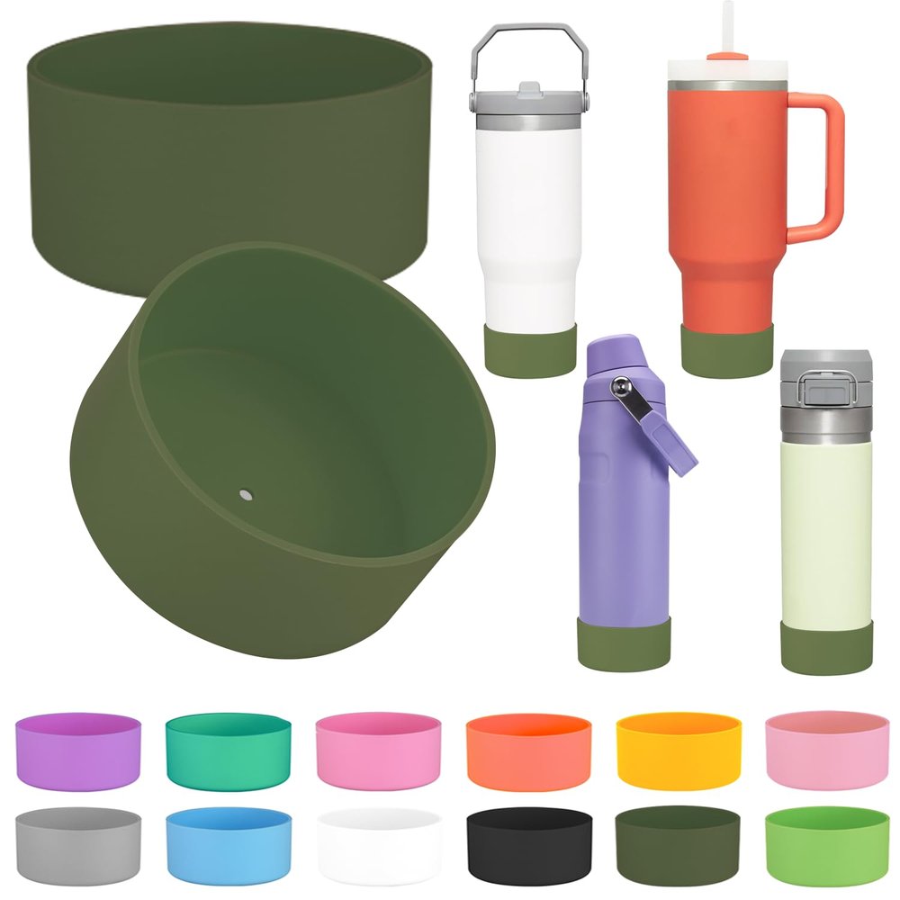 2Pcs Silicone Boot Sleeve for Stanley IceFlow Fast Flow Water Bottle 24oz,Silicone Boot Bumper for Stanley Quencher 40oz,for IceFlow 20oz 30oz,for Quick Flip GO 24oz BottleThickened (Military Green)