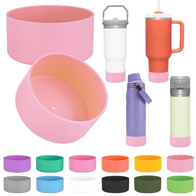 2Pcs Silicone Boot Sleeve for Stanley IceFlow Fast Flow Water Bottle 24oz,Silicone Boot Bumper for Stanley Quencher 40oz,for IceFlow 20oz 30oz,for Quick Flip GO 24oz BottleThickened (Pink)