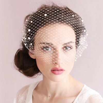 HUFFA Ivory Bridal Wedding Vintage Birdcage Veil With Pearl Beading Comb Short Face Veil Accessory(White)