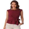 Allegra K Side Tie Tops for Women's Dressy Wrap Work Elegant Cap Sleeve Blouse X-Small Burgundy view 1