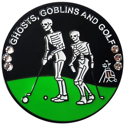 Be The Ball 4U Halloween Golf Ball Marker - Skeleton with Austrian Crystals & Spider Magnetic Hat Clip, 33mm Black Nickel, Hand-Painted