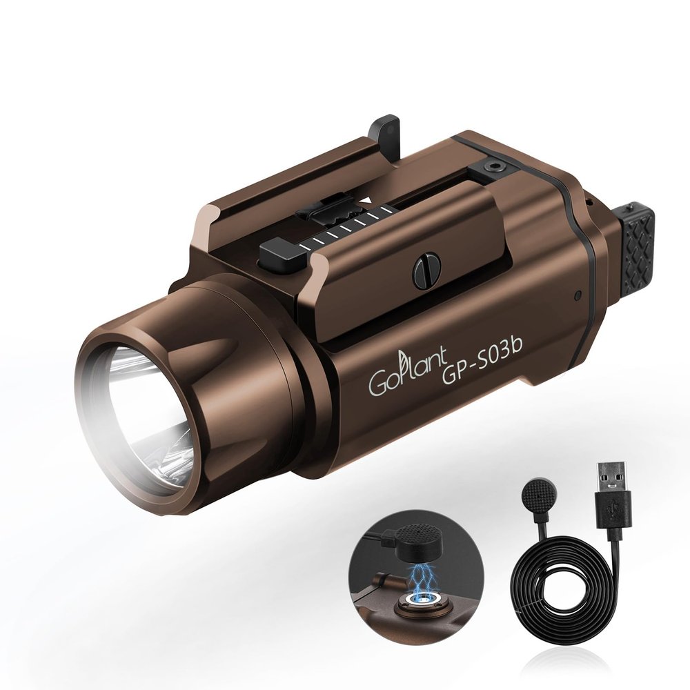 GOPLANT 1750 Lumens Weapon Light Flashlight, Only Rechargeable LED White Light Adjustable Rail-Mounted Without Laser, Aircraft-Grade Aluminum Tactical Gun Light for Picatinny or GL Rail