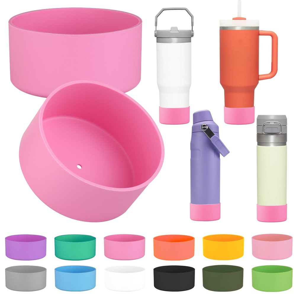 2Pcs Silicone Boot Sleeve for Stanley IceFlow Fast Flow Water Bottle 24oz,Silicone Boot Bumper for Stanley Quencher 40oz,for IceFlow 20oz 30oz,for Quick Flip GO 24oz BottleThickened (Rose Red)