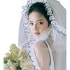 hokojix Bride Veil Ruffled Veil Head Covering Wedding Hair Wedding Veil Headscarf Mantilla Veil view 2