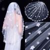 PTILSERY Bridal Veil Bride Elaborate Pearls 3D Flower Short Bachelorette Party Bride Veil Party Head Scarf view 4