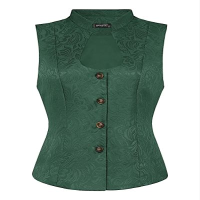 Allegra K Vintage Suit Waistcoat for Women's Gothic Blazer Sleeveless Steampunk Jacquard Dressy Vest X-Small Green