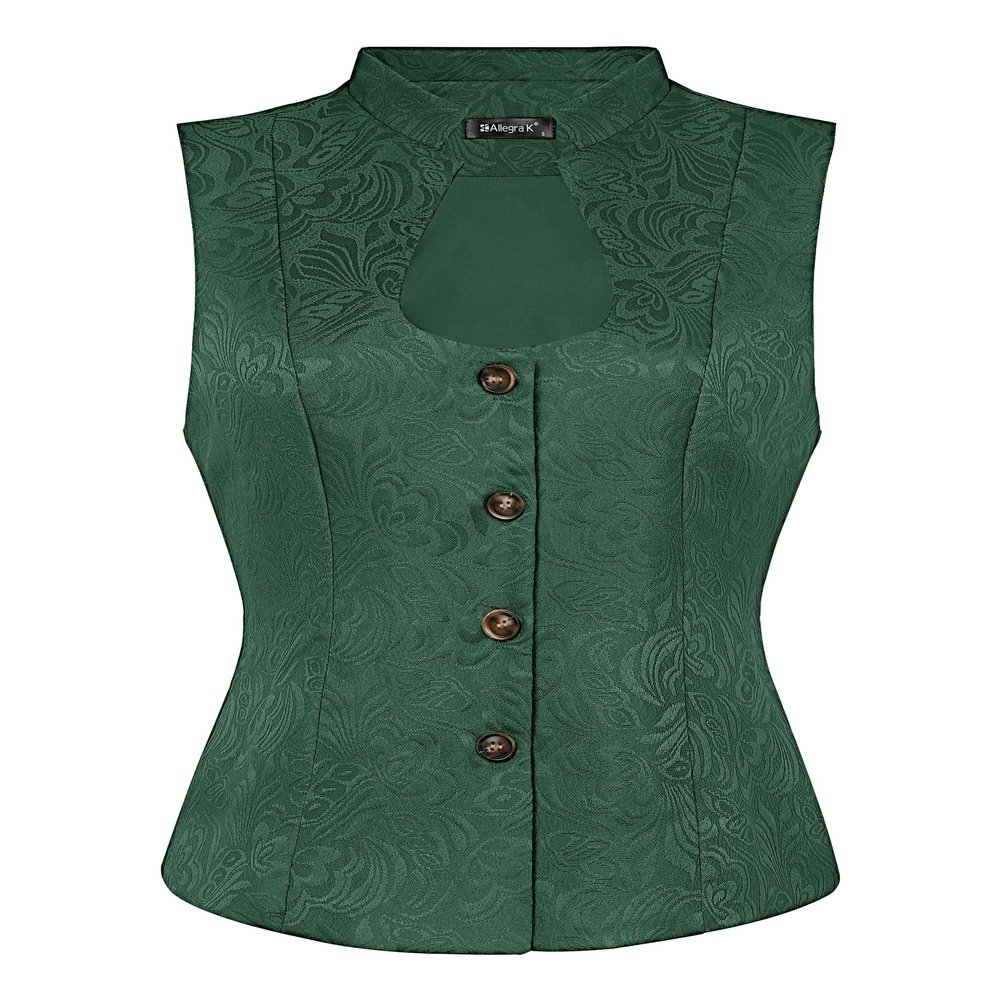 Allegra K Vintage Suit Waistcoat for Women's Gothic Blazer Sleeveless Steampunk Jacquard Dressy Vest X-Small Green