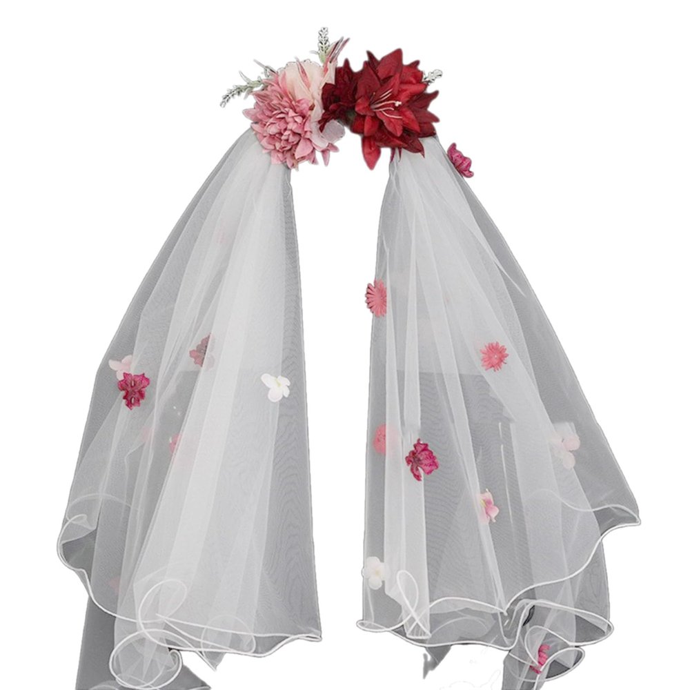 hokojix Realistic 3D Flower Long Tulles French Carnivals Bride Veil for Marriage Wedding Celebration Party Flower Veil
