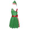 YEAHDOR Womens Xmas Santa Claus Costume Shining Sequins Dance Dress Candy Cane Costume with Santa Hat Green Large view 4