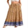 Allegra K Boho Skirt for Women's Flare Bohemian Floral Elastic Waist Flowy A-Line Vintage Casual Maxi Skirt X-Large Yellow