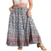 Allegra K Boho Skirt for Women's Flare Bohemian Floral Elastic Waist Flowy A-Line Vintage Casual Maxi Skirt X-Large Blue