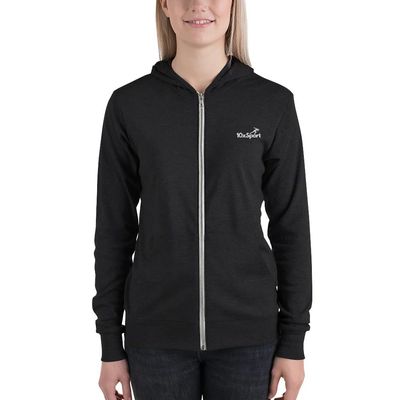 10xSport Unisex Zip Hoodie - Lightweight, Modern Fit with Hood, Front Zip & Kangaroo Pocket (XS, Black)