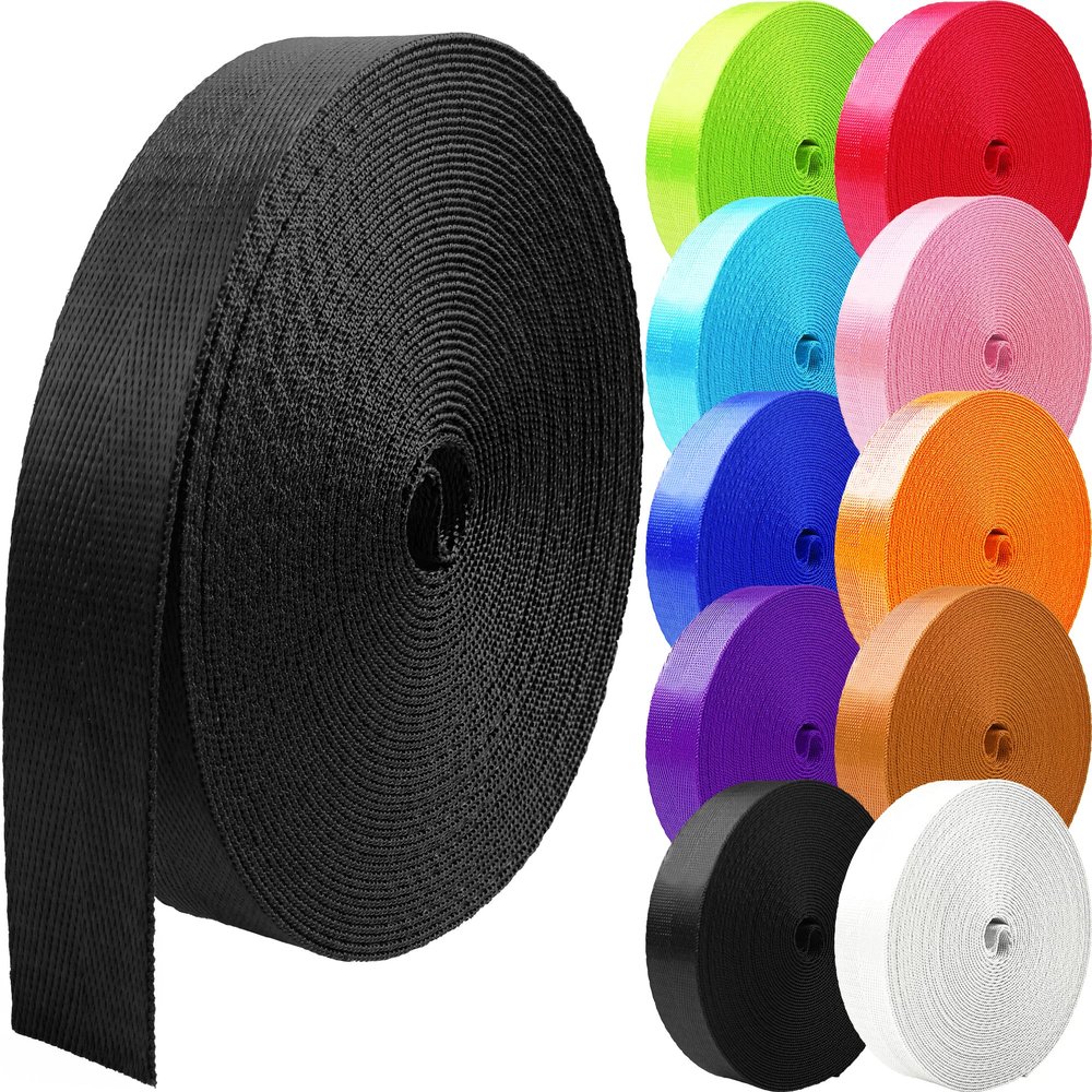 Grosun 25 Yards Nylon Webbing 1 inch 1.5 inch 2 inch Webbing Nylon Strap Backpack Straps Belt, 10 25 50 3.3 Yards Webbing (Black, 2 inch)
