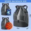 BROTOU Soccer Bags, Football Backpack, Volleyball Bag, Drawstring Backpack with Ball and Shoe Compartment, Football bags for Equipment Swim Gym Bag (Dark Gray) view 3