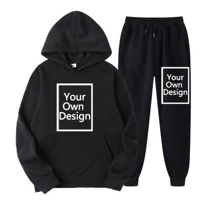Binmer Custom Sweatsuit for Women Men Personalized Hoodies Sweatshirt +Sweatpant Design Your Own Tracksuit for Valentine Gift B-Black