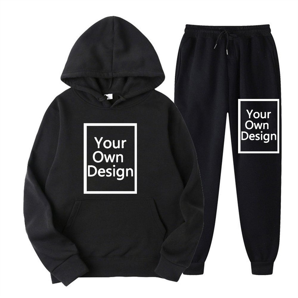 Binmer Custom Sweatsuit for Women Men Personalized Hoodies Sweatshirt +Sweatpant Design Your Own Tracksuit for Valentine Gift B-Black