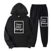 Binmer Custom Sweatsuit for Women Men Personalized Hoodies Sweatshirt +Sweatpant Design Your Own Tracksuit for Valentine Gift B-Black view 1