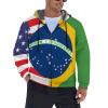 Brazil U.S. Friendship Flag Men's Fleece Hoodie Zippered Up Sweatshirts Thick Jacket Warm Winter Coat view 1