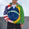 Brazil U.S. Friendship Flag Men's Fleece Hoodie Zippered Up Sweatshirts Thick Jacket Warm Winter Coat view 2