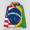 Brazil U.S. Friendship Flag Men's Fleece Hoodie Zippered Up Sweatshirts Thick Jacket Warm Winter Coat view 3