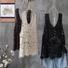 LIXINGHEITANG Women Spring Crochet Camisole Bohemian Out Collar Knitted Vest Casual Loose Sleeveless Top s1 Black8 M view 4