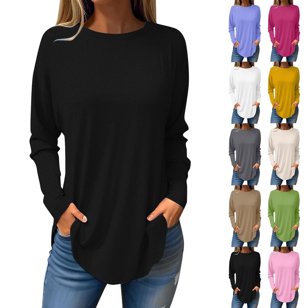 Prime Big Deal Days October 8-9 Cotton Plus Size Tops for Women Long Sleeve T Shirt Dress Women Womens Cotton Long Sleeve Tops Long Sleeve Fall Tops Fall Tunic Tops for Women 2024 3X-Large