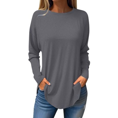 Prime Big Deal Days October 8-9 Crew Sweatshirt High Neck Long Sleeve Top Plus Size Blouses and Tops for Work Long Sleeve Tunics for Women Women's Tunics Work Blouse 2-Dark Gray 3X-Large