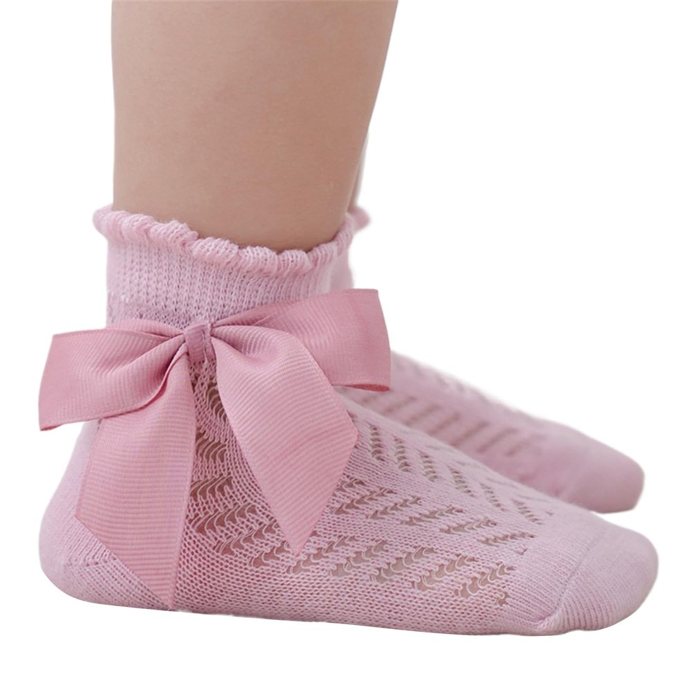 PTILSERY Ribbon Bowknot Baby Socks for 0-2Age Newborn Socks Elegant Antislip Socks Cotton Ankle Socks for Infant Girls