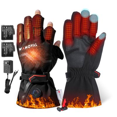 Heated Gloves, 7.4V Rechargeable Hand Warmer for Men Women, Up to 8 Hours, 3 Heat Settings, Windproof Thermal Fleece 3-Finger Magnetic Flip for Hunting/Fishing/Photography/Drone, Touchscreen XXL