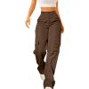 Y2K Cargo Pants Women Trendy High Waisted Parachute Pants Straight Drawstring Casual Pants with Pockets(1A-Brown, M) view 1