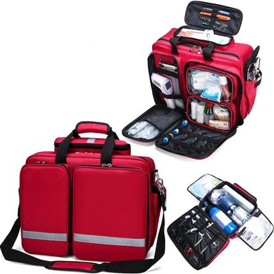 Portable First Aid Kit Bag, Waterproof Oxford Cloth Nurse Tote Bag, Outdoor Emergency Medical Kit, High Capacity Medical Shoulder Bag(Red)