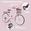 BGGFNZ 26 Inch Foldable Beach Cruiser Bike Womens Bicycle with Basket, 7 Speed Bikes for Women, Womens Bike Commuter Bicycle for Adult, Dual V-Brake Complete Cruiser Bikes, 330lbs Capacity (Pink) view 2
