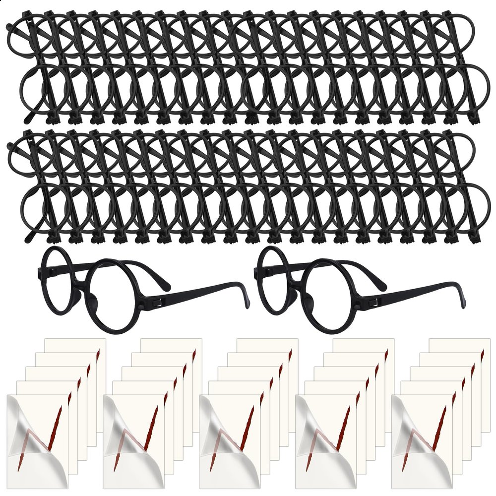 Alomois 100pcs Halloween Party Favors Wizard Glasses with Round Frame No Lenses Tattoos for Halloween Decoration Accessories school costume accessories