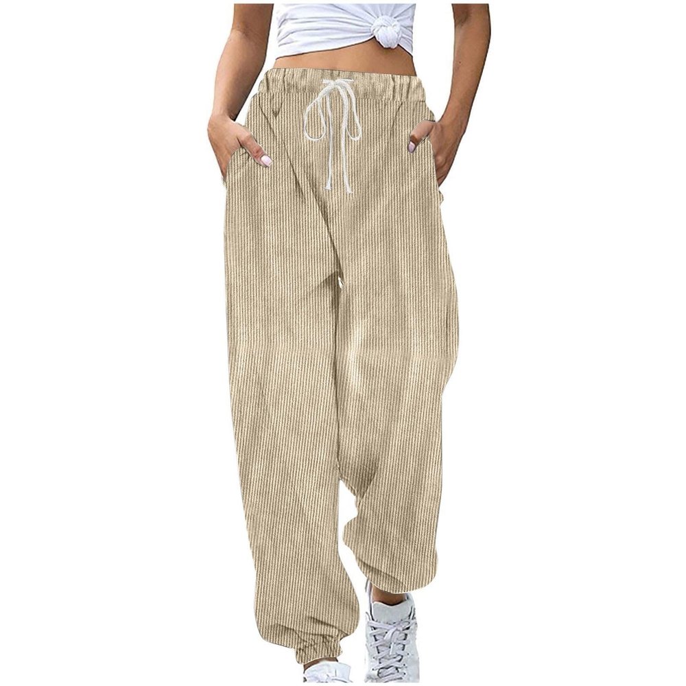 Plus Size Joggers Pants for Women Soft Lounge Sweatpants Casual Loose Comfy Pajama Drawstring Pant with Pocket(1C-Beige, L)