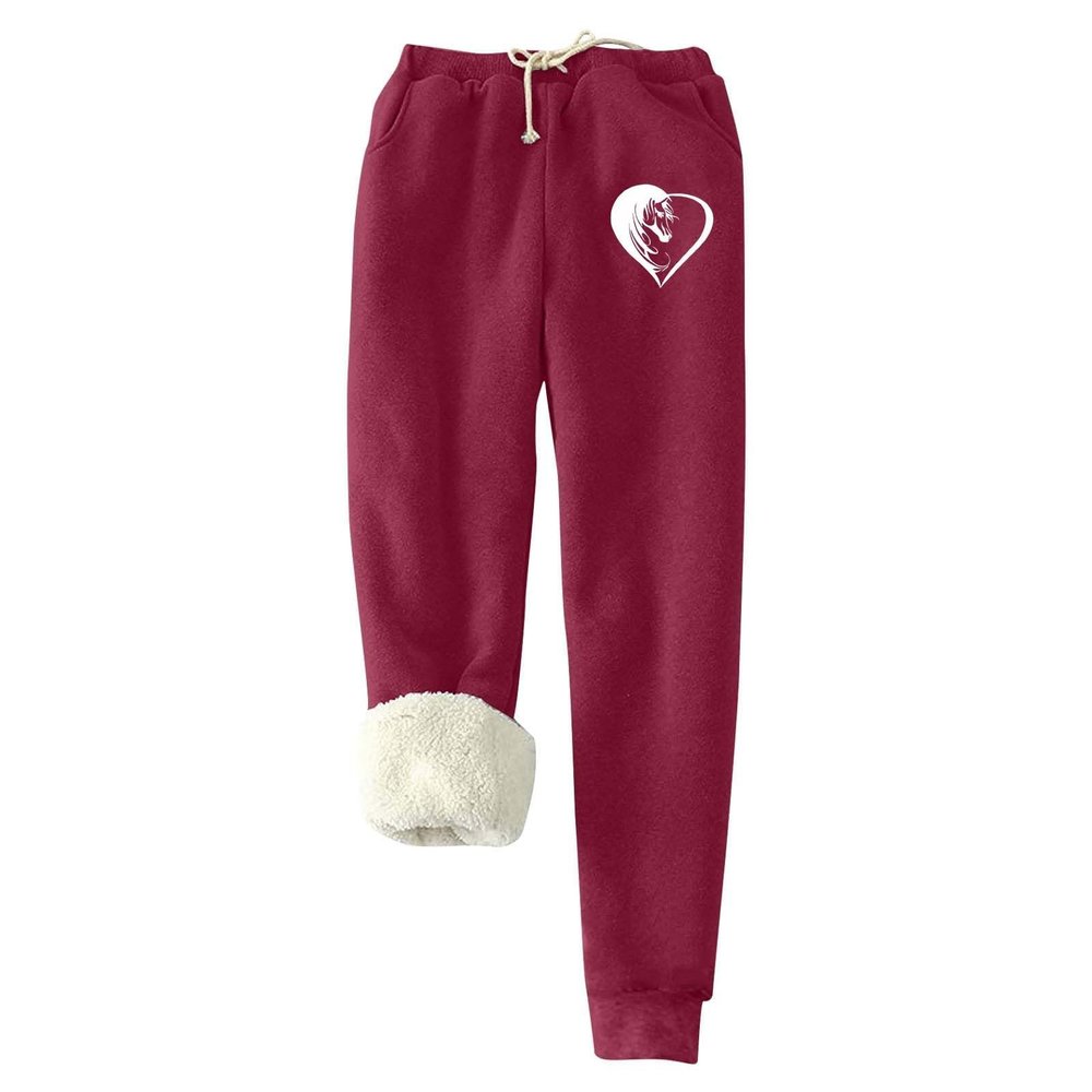 Womens Fleece Sweatpants Sherpa Lined Winter Warm Athletic Jogger Pants Plush Cozy Thermal Leggings with Pockets(1A-Red, S)