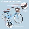 BGGFNZ 26 Inch Foldable Beach Cruiser Bike Womens Bicycle with Basket, 7 Speed Bikes for Women, Womens Bike Commuter Bicycle for Adult, Dual V-Brake Complete Cruiser Bikes, 330lbs Capacity (Blue) view 2
