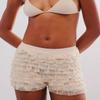 Adoeren Women Lolita Bloomers Cute Ruffle Layered Lace Pumpkin Shorts Sexy Micro Bottoms Y2k Booty Boy Shorts Maid Pettipants(Mini Beige,L) view 3