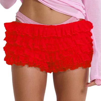 Adoeren Women Lolita Bloomers Cute Ruffle Layered Lace Pumpkin Shorts Sexy Micro Bottoms Y2k Booty Boy Shorts Maid Pettipants(Floral Red,M)
