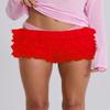 Adoeren Women Lolita Bloomers Cute Ruffle Layered Lace Pumpkin Shorts Sexy Micro Bottoms Y2k Booty Boy Shorts Maid Pettipants(Floral Red,M) view 2