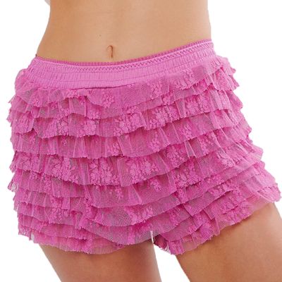 Adoeren Women Lolita Bloomers Cute Ruffle Layered Lace Pumpkin Shorts Sexy Micro Bottoms Y2k Booty Boy Shorts Maid Pettipants(Micro Rosy Pink,S)
