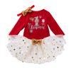 Infant Baby Christmas Romper Set Newborn Girls Tops+Skirt+Bow Knot Headband Suit Cute Toddler Kids (Red, 0-3 Months) view 1