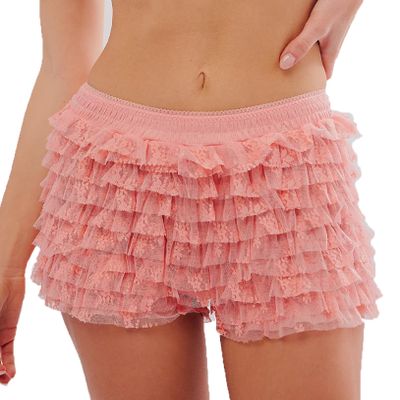 Adoeren Women Lolita Bloomers Cute Ruffle Layered Lace Pumpkin Shorts Sexy Micro Bottoms Y2k Booty Boy Shorts Maid Pettipants(Micro Orange Pink,L)